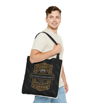 3 sizes-Sleek 'TPPG-Apparel' Brand Style Tote Bag w/Gold Crest on Front facing