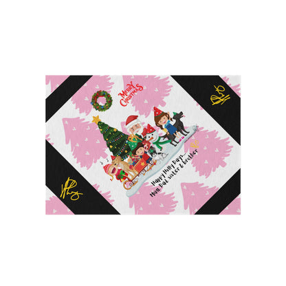 'TPPG Holiday/Christmas Collection"-Design on a Pink/Black Multi-Color Durable Outdoor Rug