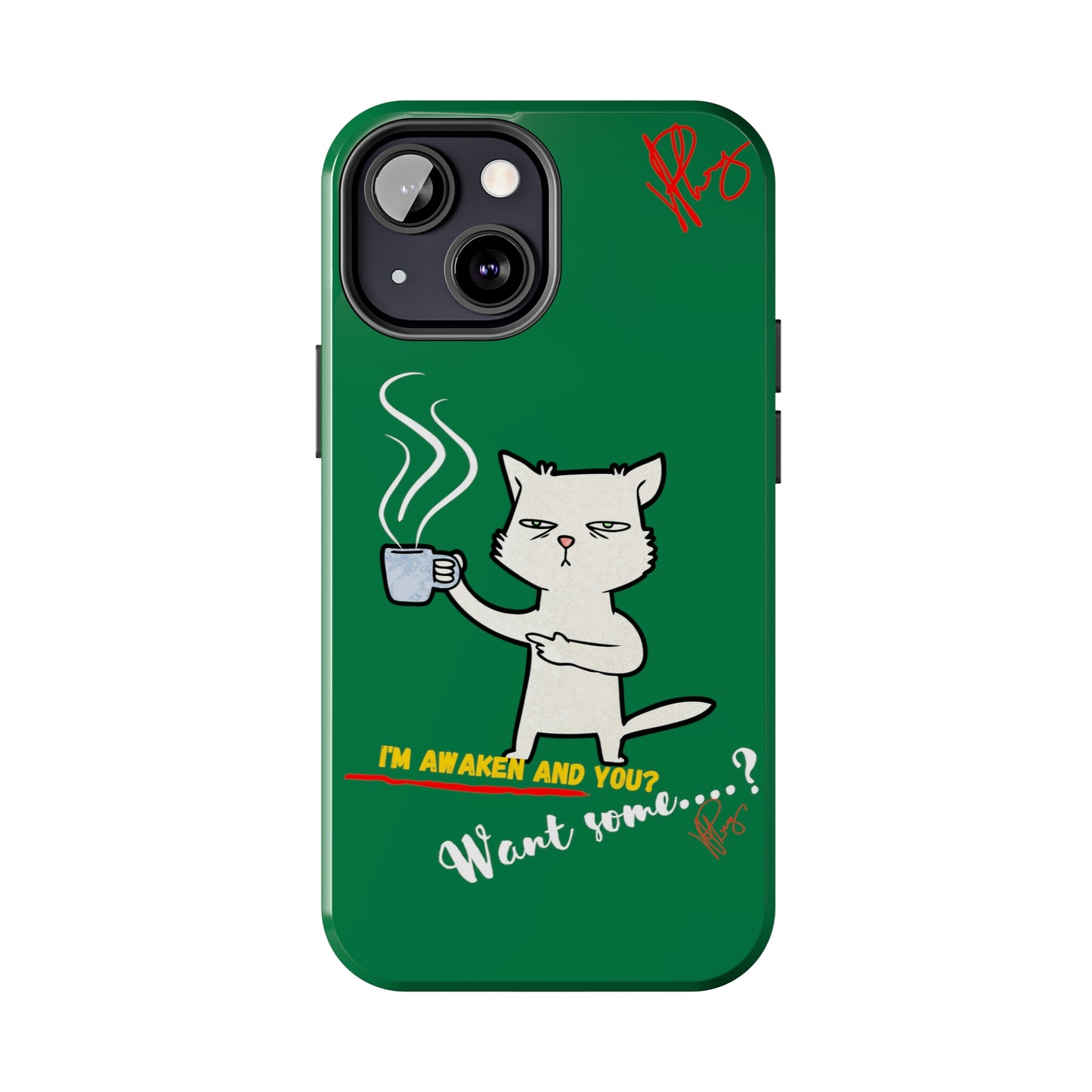 Lovely Forest Green Hue - Cutie "Coffee Cat" Pet Design Verision from the 'TPPG Collection' Line carries Several sizes of the "iPhone Series" Tough Phone Cases