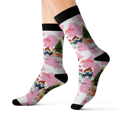 Humorous Sleek High Quality Cushioned "Holiday/Christmas" 'TPPG Brand' - Pink/Black/White multi-color Holiday Style Socks