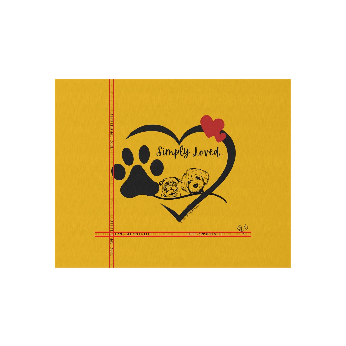 Adorable Pup/Dog Design ('Simply Loved') Sunny Yellow Durable & Non-Slip Outdoor Rug