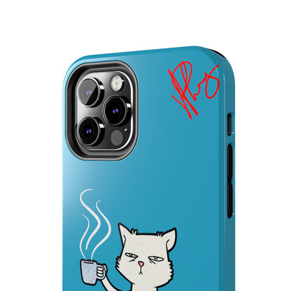 Cutie "Coffee Cat" Pet Design (in a Simple but Kool Light Blue Base Color) Verision from the 'TPPG Collection' Line carries Several sizes of the "iPhone Series" Tough Phone Cases