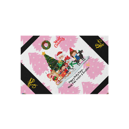 'TPPG Holiday/Christmas Collection"-Design on a Pink/Black Multi-Color Durable Outdoor Rug