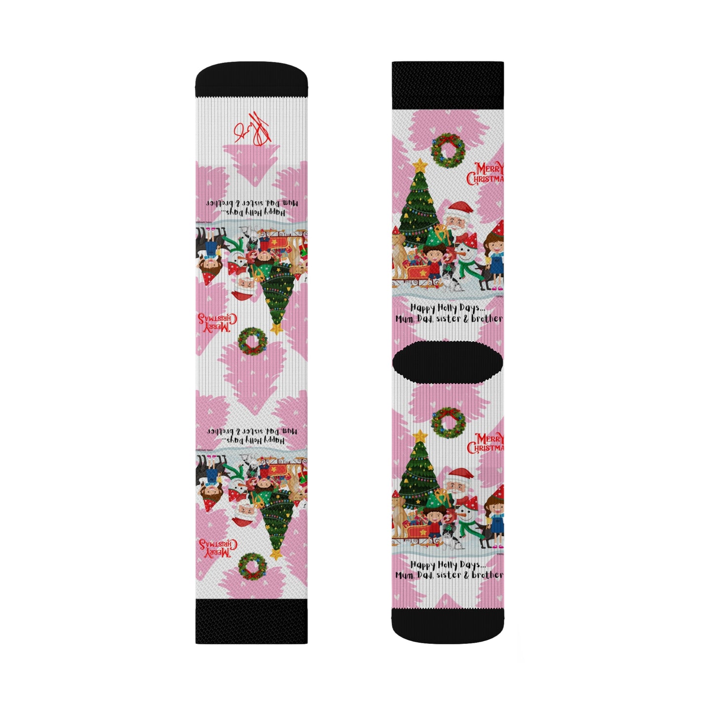 Humorous Sleek High Quality Cushioned "Holiday/Christmas" 'TPPG Brand' - Pink/Black/White multi-color Holiday Style Socks