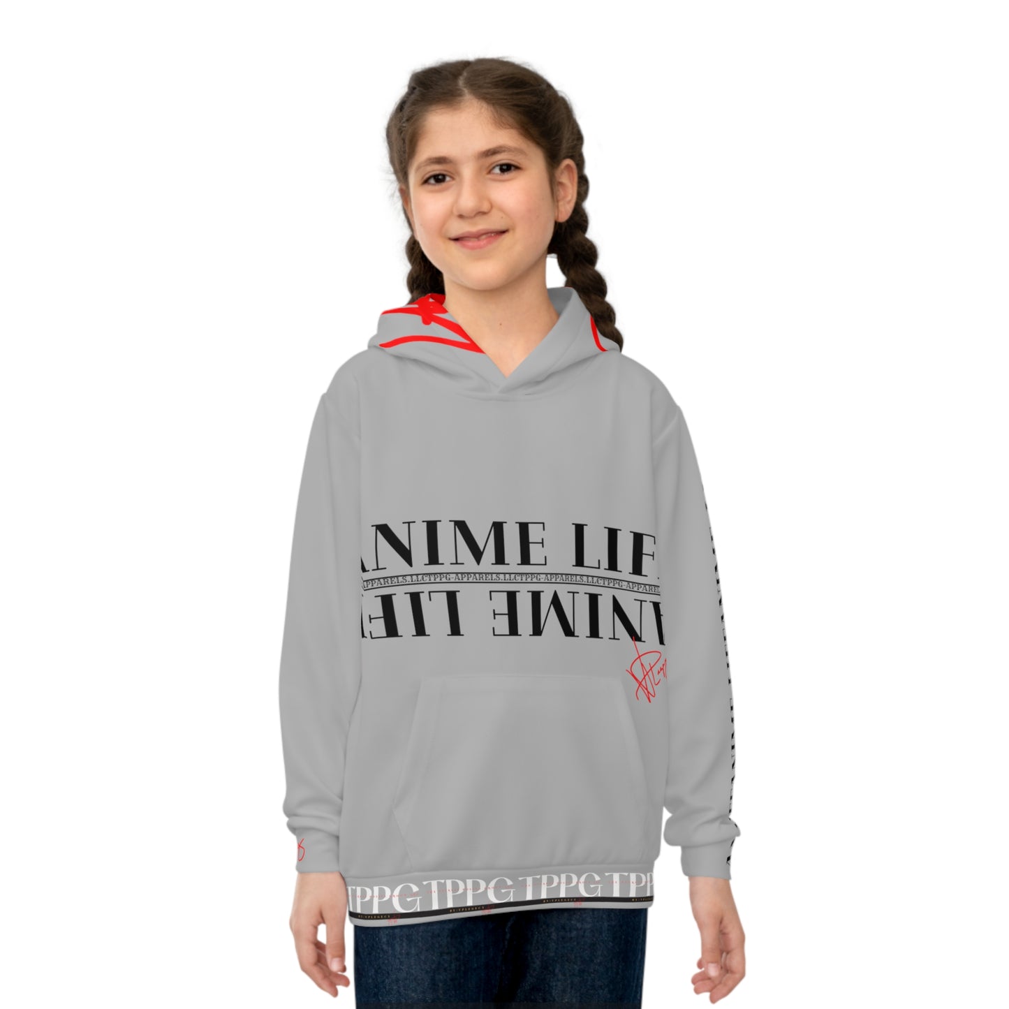 Children's (Lt. Grey) "TPPG Anime & Logo" Hoodie in 6 sizes