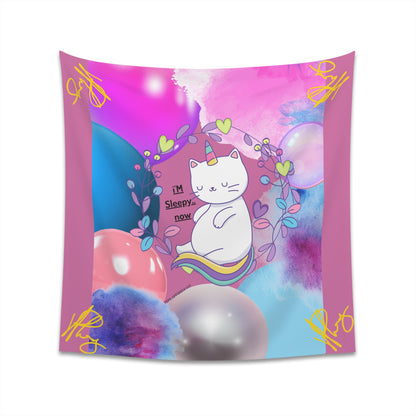 100% Polyester (I'm Sleepy, Now) Printed Wall Tapestry (Lt. Pink Base color) from "TPPG Collections"