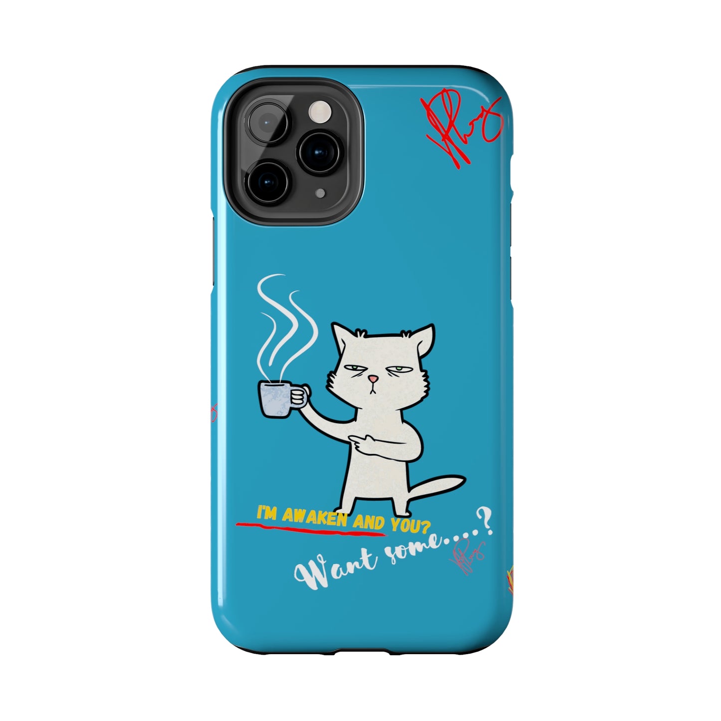 Cutie "Coffee Cat" Pet Design (in a Simple but Kool Light Blue Base Color) Verision from the 'TPPG Collection' Line carries Several sizes of the "iPhone Series" Tough Phone Cases