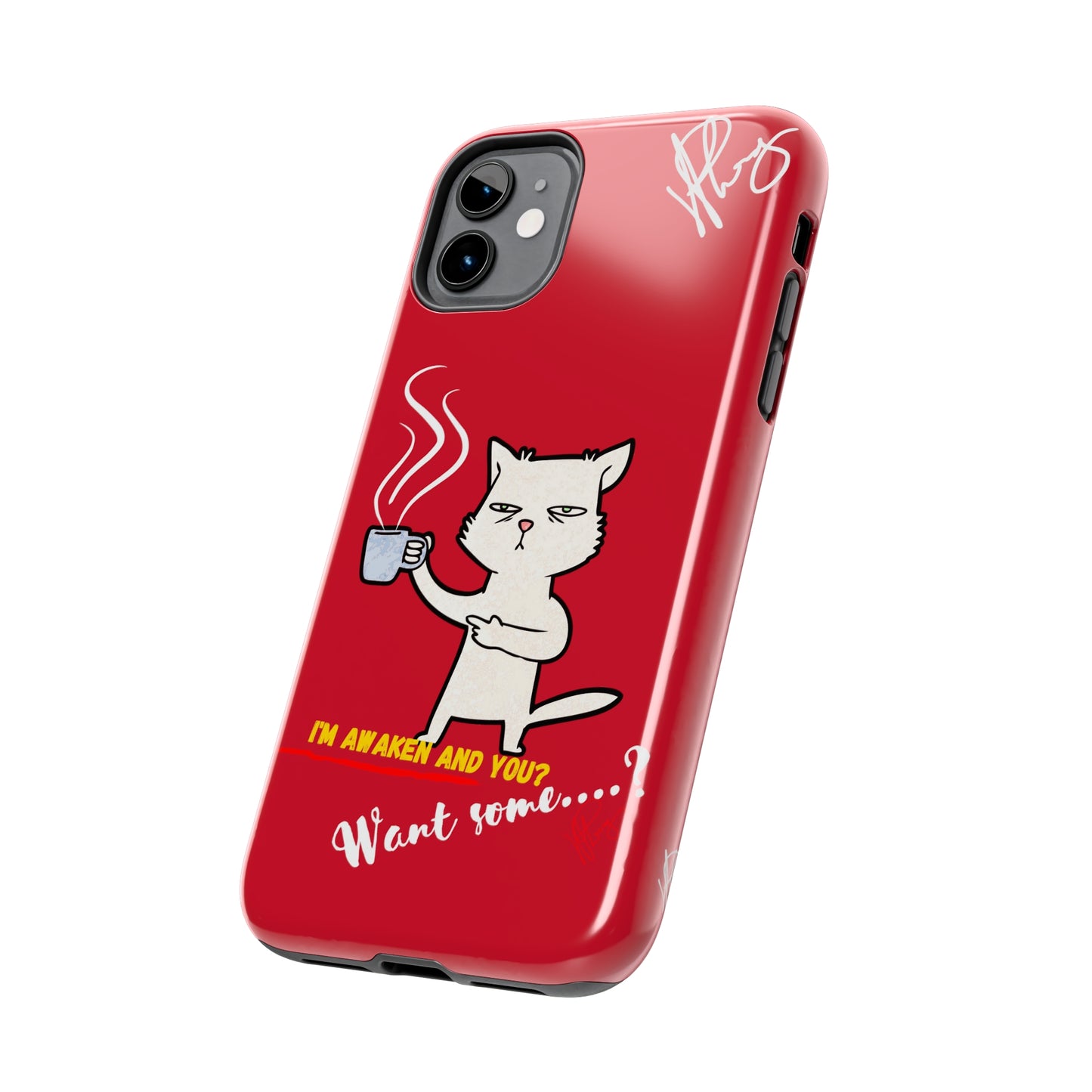 This Lovely Bold Red - Cutie "Coffee Cat" Pet Design Verision from the 'TPPG Collection' Line carries Several sizes of the "iPhone Series" Tough Phone Cases