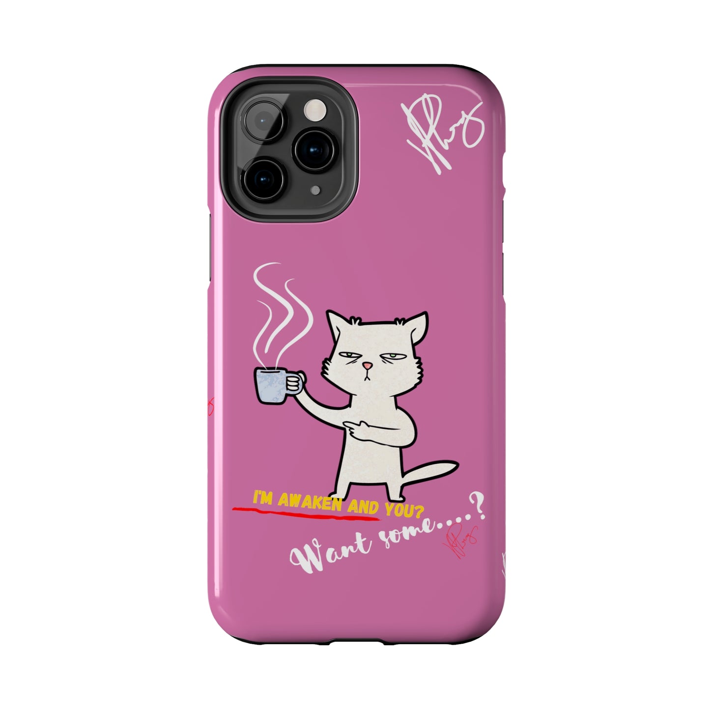 Cutie "Coffee Cat" Pet Design (in a Simple but Kool Tone Pink Base Color) Verision from the 'TPPG Collection' Line carries Several sizes of the "iPhone Series" Tough Phone Cases