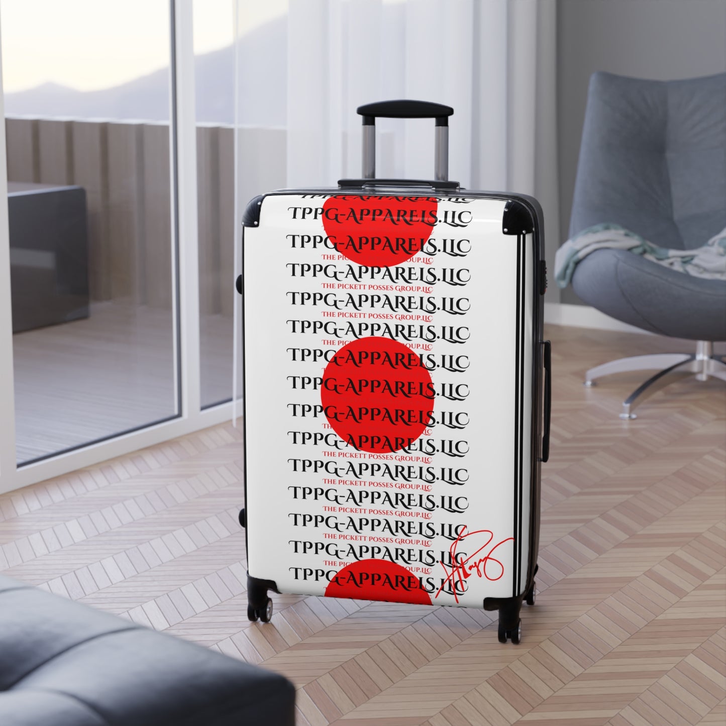 'TPPG Japan' 360° Swivel Suitcases on Wheels (White/Red)