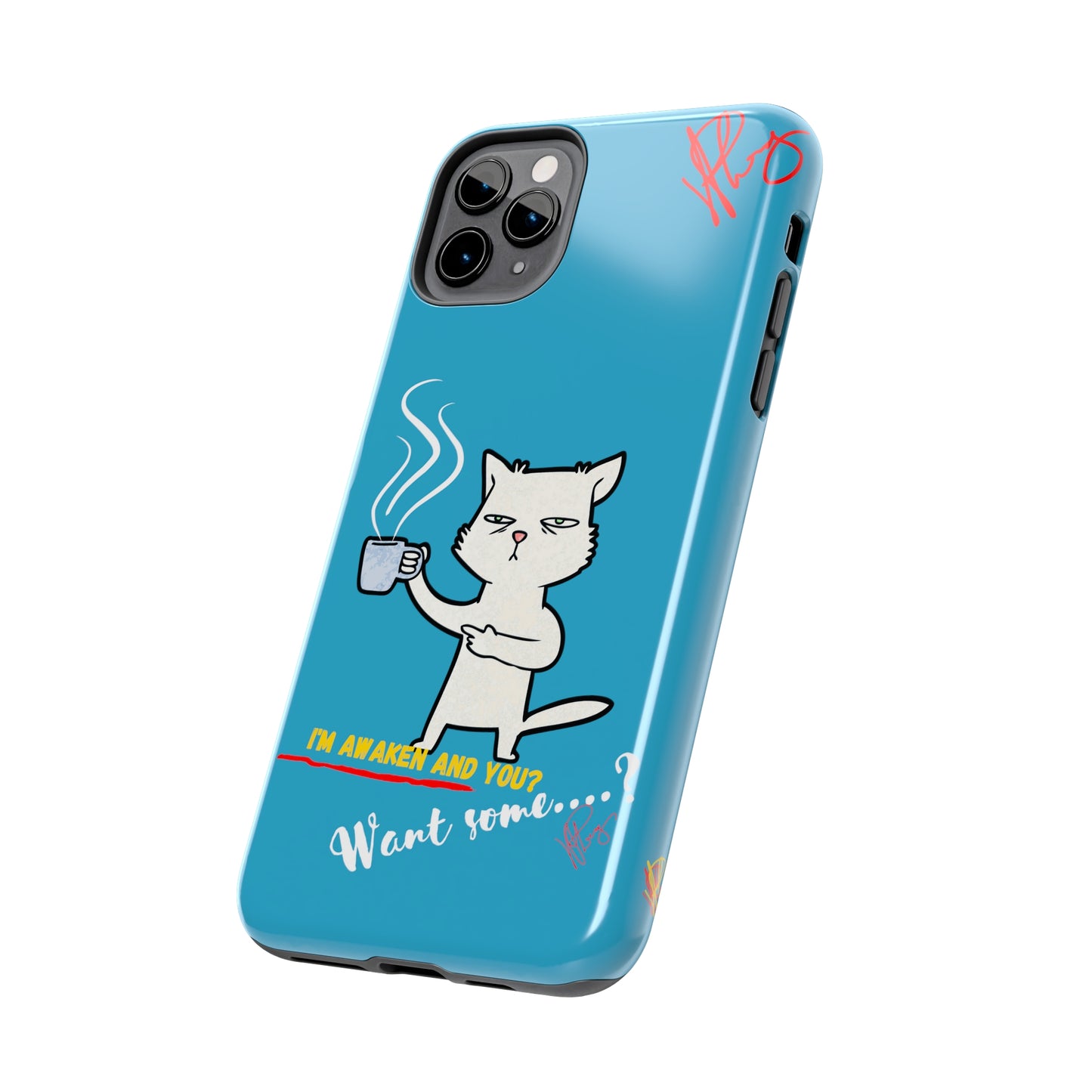 Cutie "Coffee Cat" Pet Design (in a Simple but Kool Light Blue Base Color) Verision from the 'TPPG Collection' Line carries Several sizes of the "iPhone Series" Tough Phone Cases