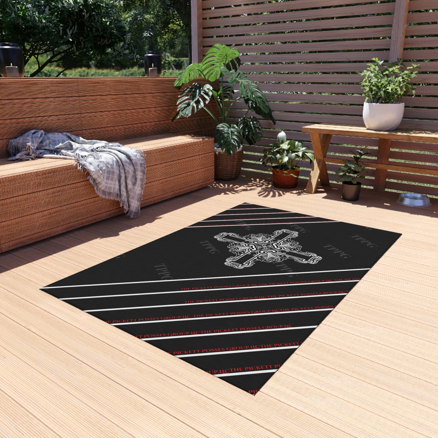 Black 'TPPG' Logo Style Durable Outdoor Rug/Carpet