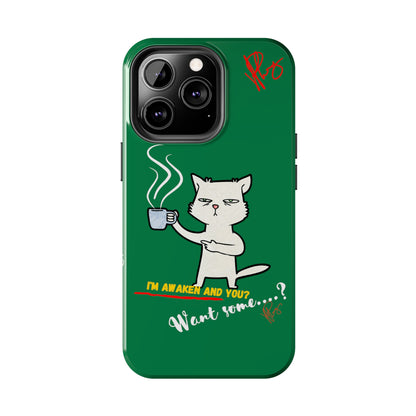 Lovely Forest Green Hue - Cutie "Coffee Cat" Pet Design Verision from the 'TPPG Collection' Line carries Several sizes of the "iPhone Series" Tough Phone Cases