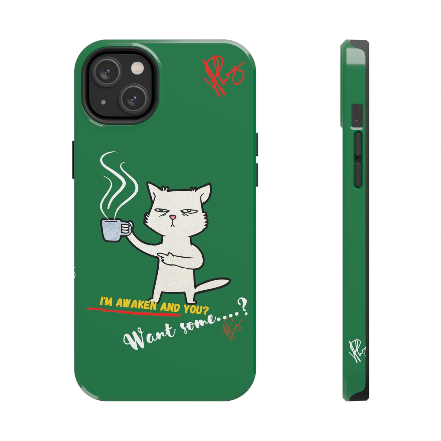 Lovely Forest Green Hue - Cutie "Coffee Cat" Pet Design Verision from the 'TPPG Collection' Line carries Several sizes of the "iPhone Series" Tough Phone Cases