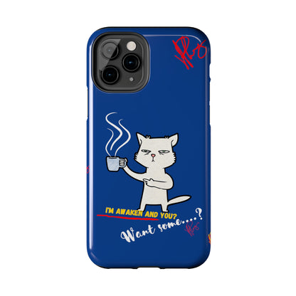 Another Cute "Coffee Cat" Pet Design (in a Simple but Kool Bold Blue & White Base Color) Verision from the 'TPPG Collection' Line carries Several sizes of the "iPhone Series" Tough Phone Cases