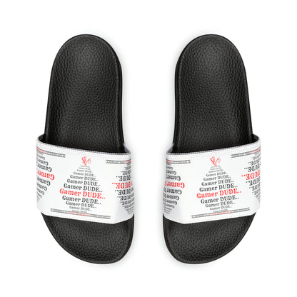 These are our "TPPG Brand" White Top/White or Black Soles "Gamer" Printed Men/Women's & Children Slide Sandals