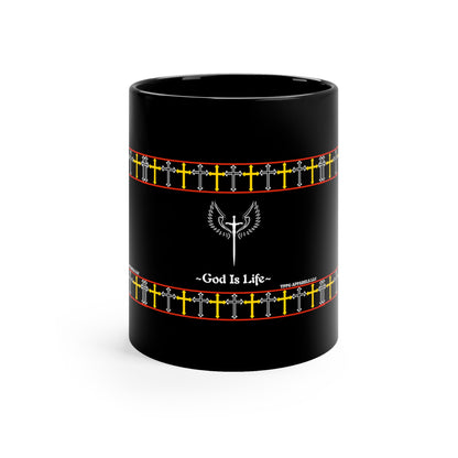 This Sleek 11oz Black "God Is Life" Glossy Style Mug - from the 'TPPG-Apparels' Brand Collection