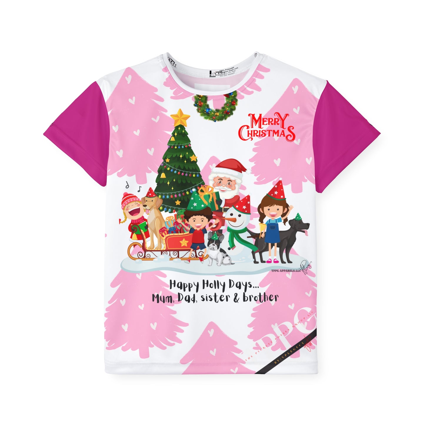 Kids (Deep Pink Base) 'Holiday/Christmas' Sports Jersey/Tee - By:"TPPG-Apparel" Juniors Collections