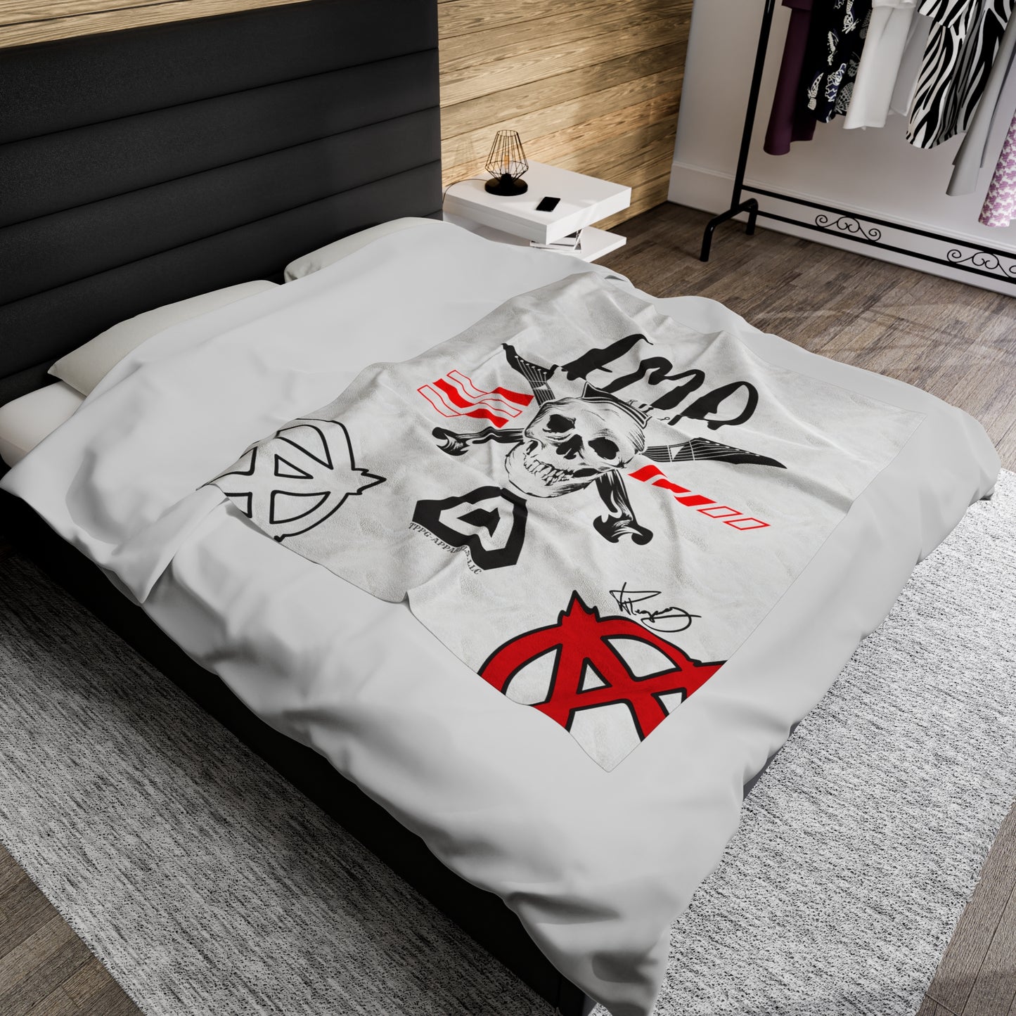 "TPPG-Apparels" Brand Presents one of it's "EMO" Brand Logo Styles White Velveteen Plush Blanket