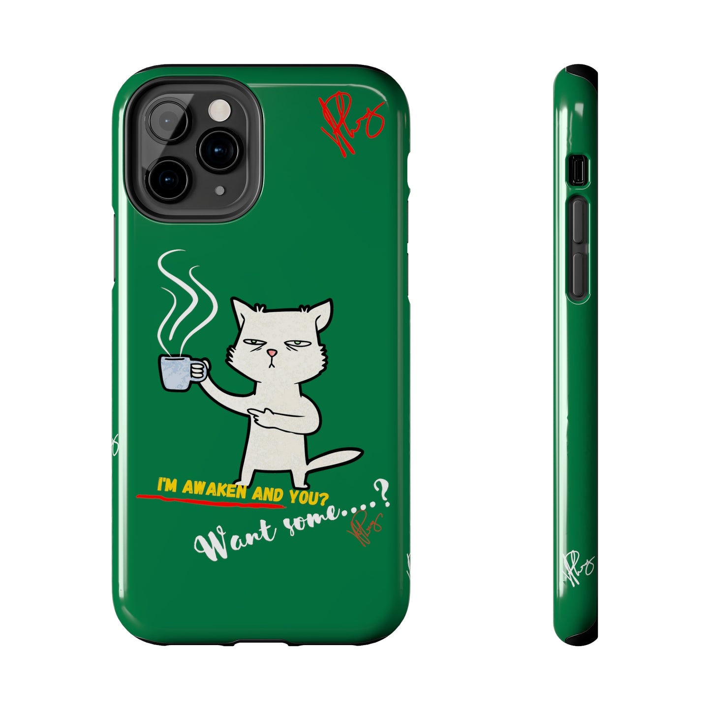 Lovely Forest Green Hue - Cutie "Coffee Cat" Pet Design Verision from the 'TPPG Collection' Line carries Several sizes of the "iPhone Series" Tough Phone Cases