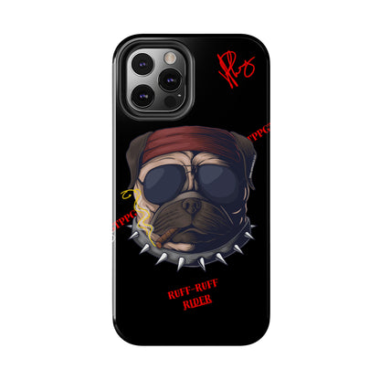 This Tough Design of A "Ruff Rider" with a Black Base Color - Cute Pet Design for Dog Owners Verision from the 'TPPG Collection' Line carries Several sizes of the "iPhone Series" Tough Phone Cases