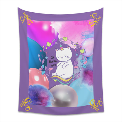 100% Polyester (I'm Sleepy, Now) Printed Wall Tapestry (Lt. Purple Base color) from "TPPG Collections"