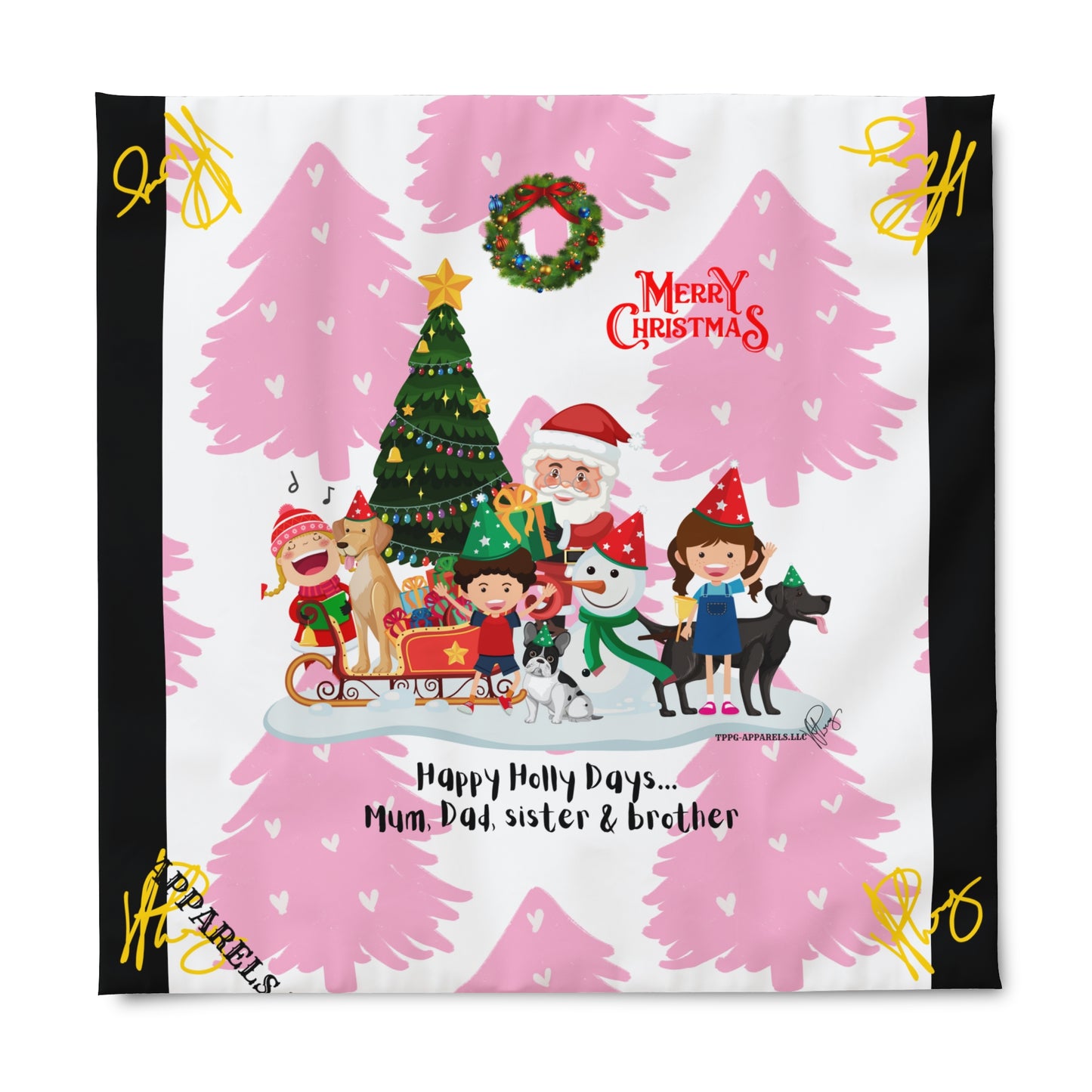 "TPPG Home" Holiday/Christmas Collection - (Black w/Yellow Signature) 3ct sizes 'Duvet Blanket/Cover' (consealed zipper)