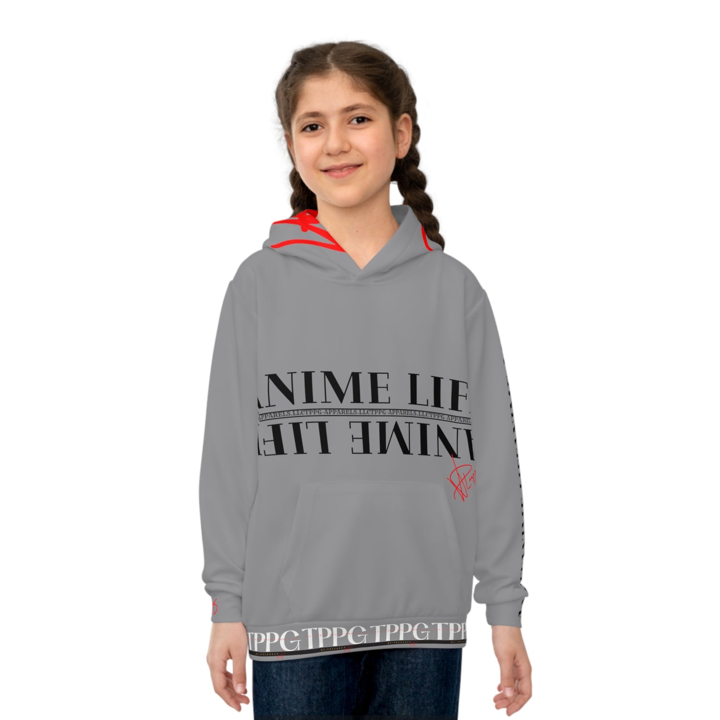 Children's (Med. Grey) "TPPG Anime & Logo" Hoodie in 6 sizes