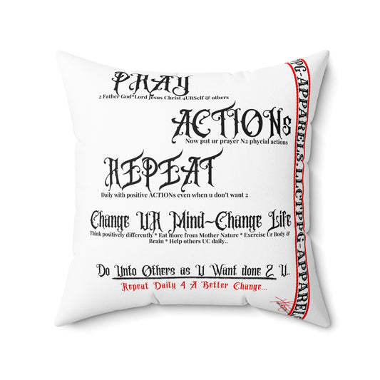 Square Throw "Pray~Action~Repeat" Pillow