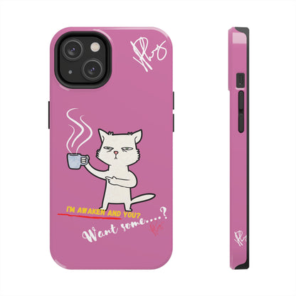 Cutie "Coffee Cat" Pet Design (in a Simple but Kool Tone Pink Base Color) Verision from the 'TPPG Collection' Line carries Several sizes of the "iPhone Series" Tough Phone Cases