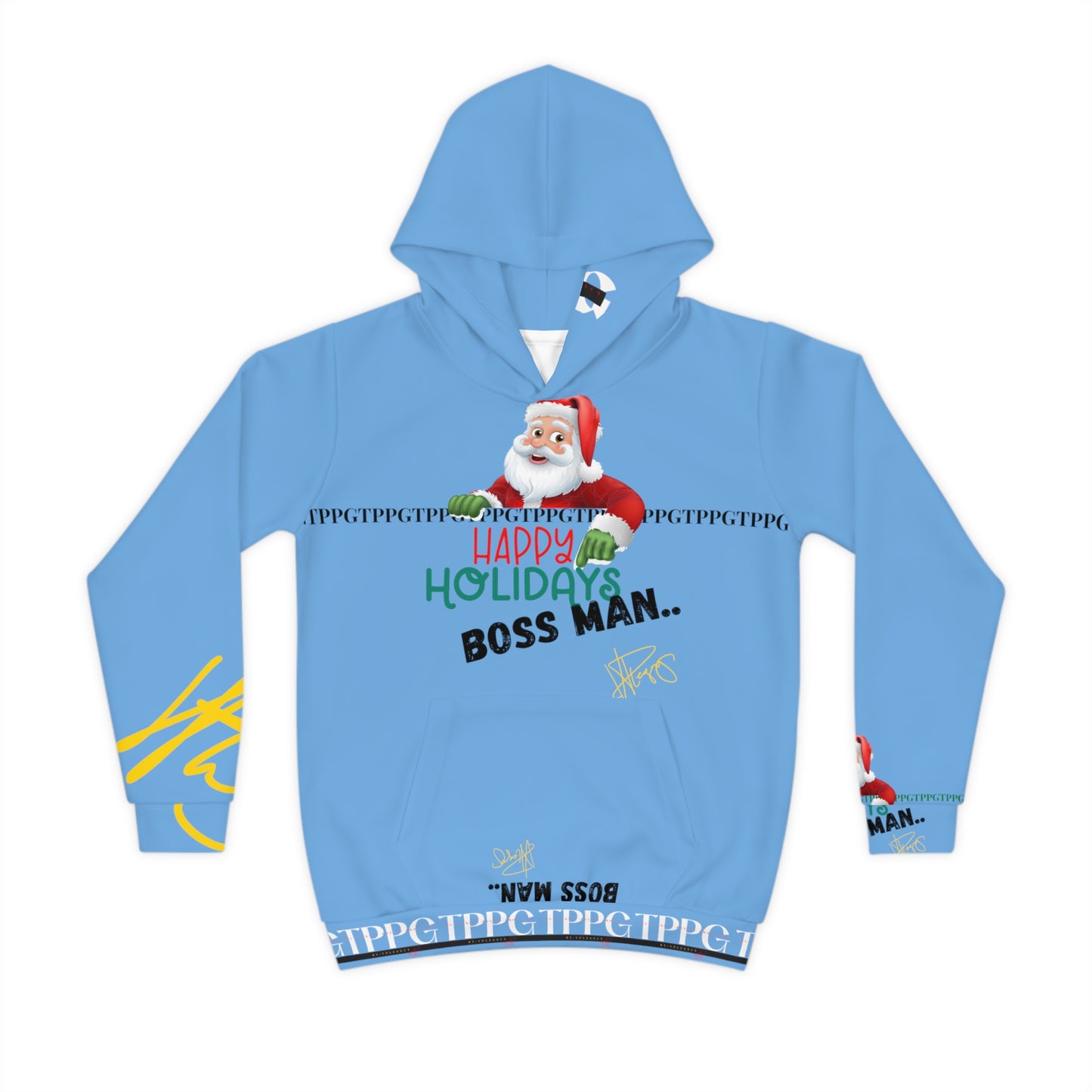 Children's "Santa Holiday-Boss Man" (Lt. Blu) "TPPG Logo" Hoodie in 6 sizes