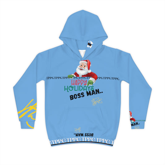 Children's "Santa Holiday-Boss Man" (Lt. Blu) "TPPG Logo" Hoodie in 6 sizes