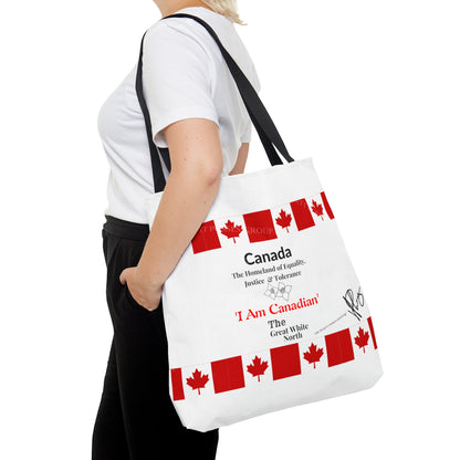 Our lovely 'Canadian' 3 sizes totes -White front facing Style Design Tote Bag from the 'TPPG-Apparel' Brand Collection