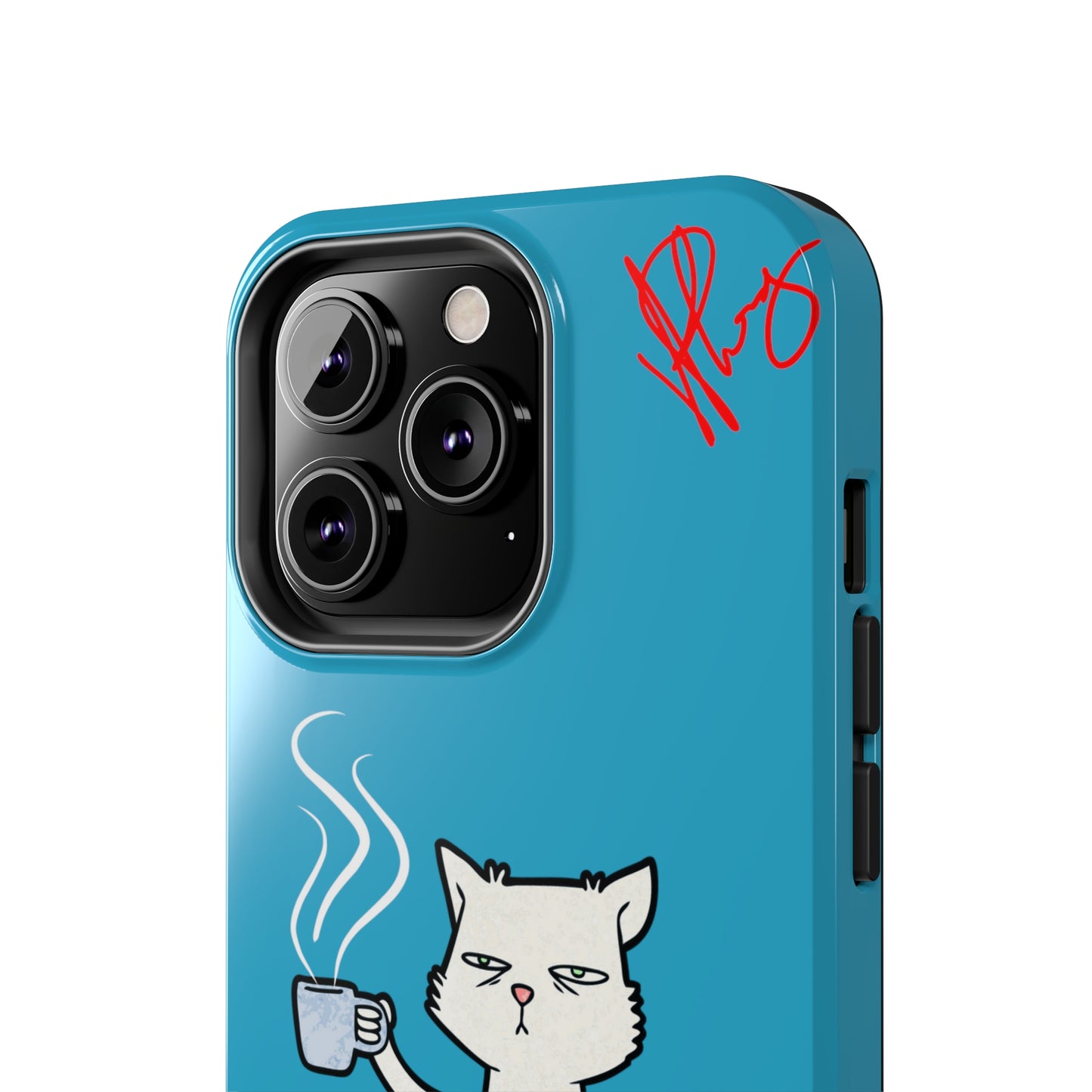 Cutie "Coffee Cat" Pet Design (in a Simple but Kool Light Blue Base Color) Verision from the 'TPPG Collection' Line carries Several sizes of the "iPhone Series" Tough Phone Cases