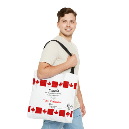 Our lovely 'Canadian' 3 sizes totes -White front facing Style Design Tote Bag from the 'TPPG-Apparel' Brand Collection