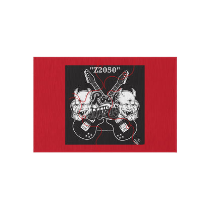 Sleek ('Z2050 Rock Music') Red & Black Durable & Non-Slip Outdoor Rug