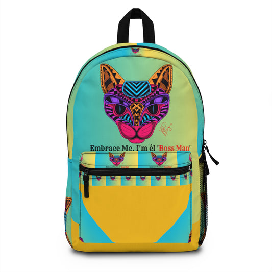 Multi Color Yellowish Cat Design "TPPGApparels" Brand Backpack w/pockets to carry all things necessary for any casual occasion.