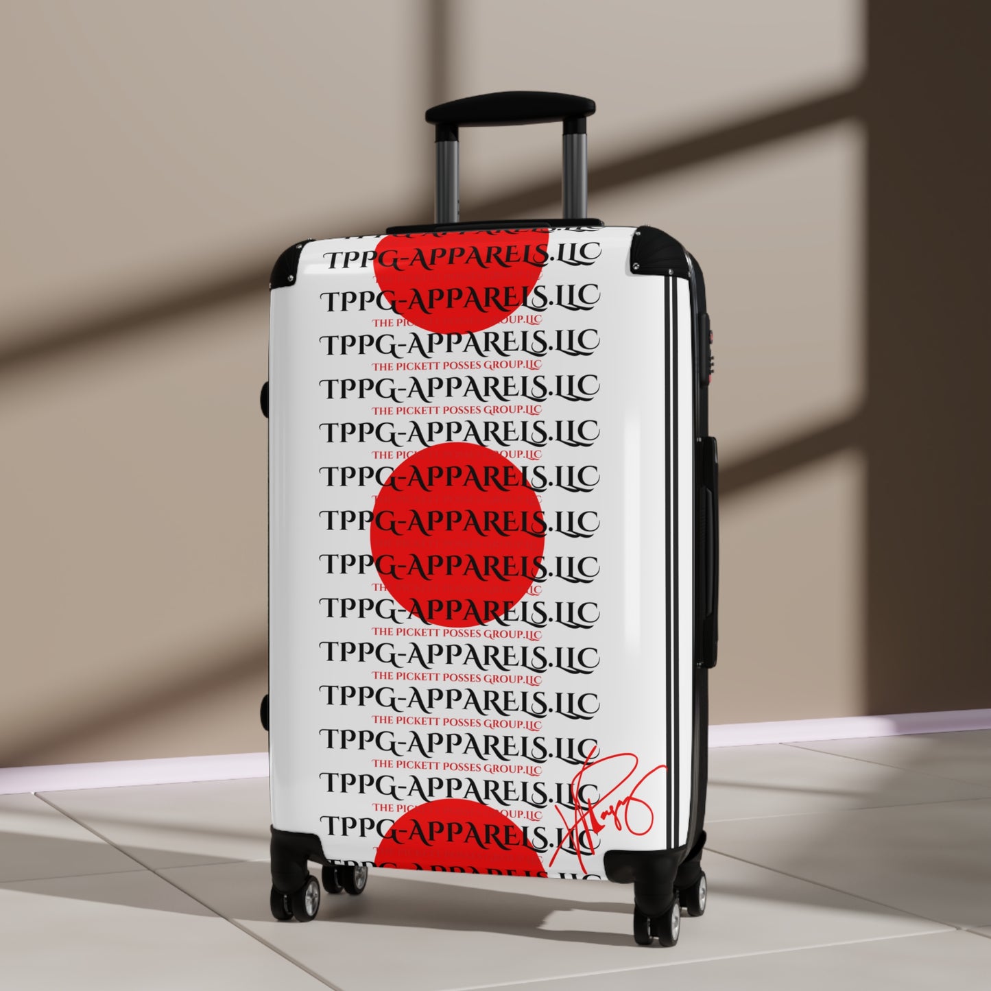 'TPPG Japan' 360° Swivel Suitcases on Wheels (White/Red)