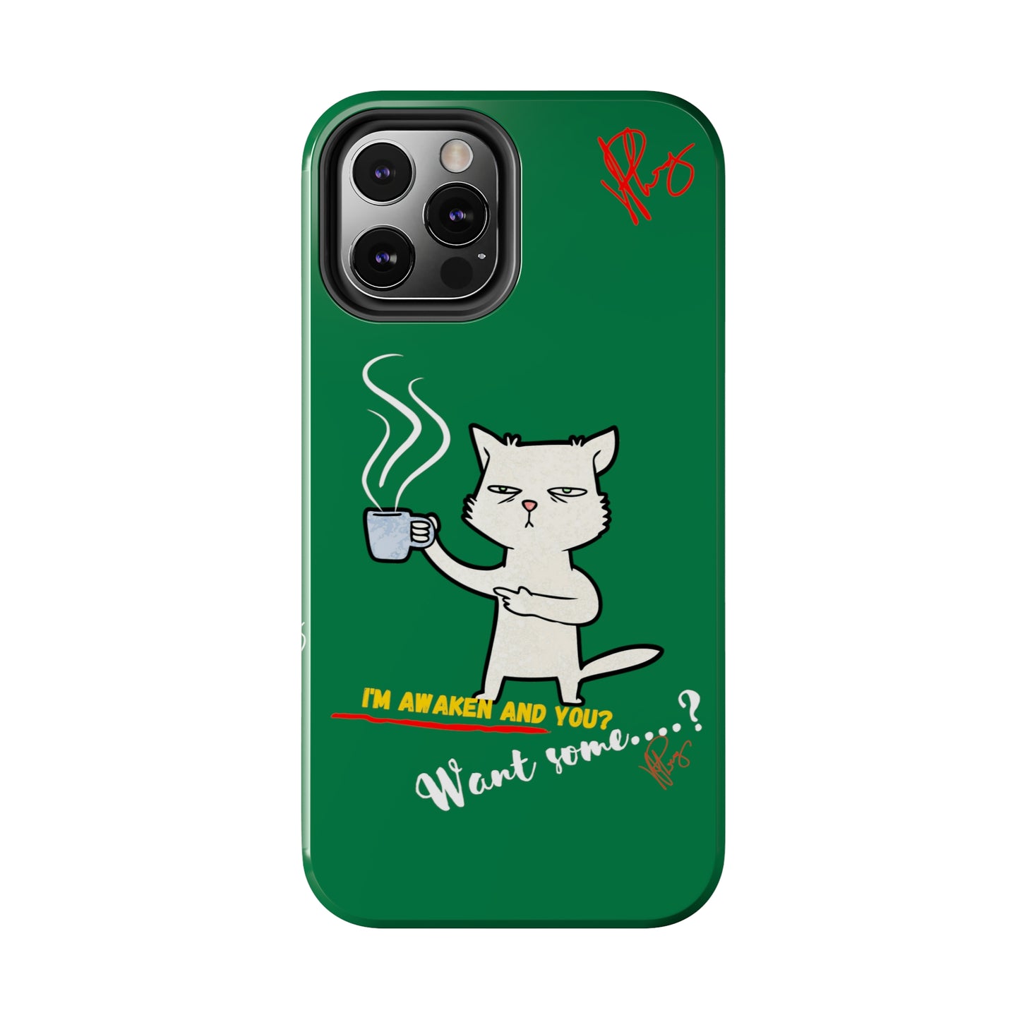 Lovely Forest Green Hue - Cutie "Coffee Cat" Pet Design Verision from the 'TPPG Collection' Line carries Several sizes of the "iPhone Series" Tough Phone Cases