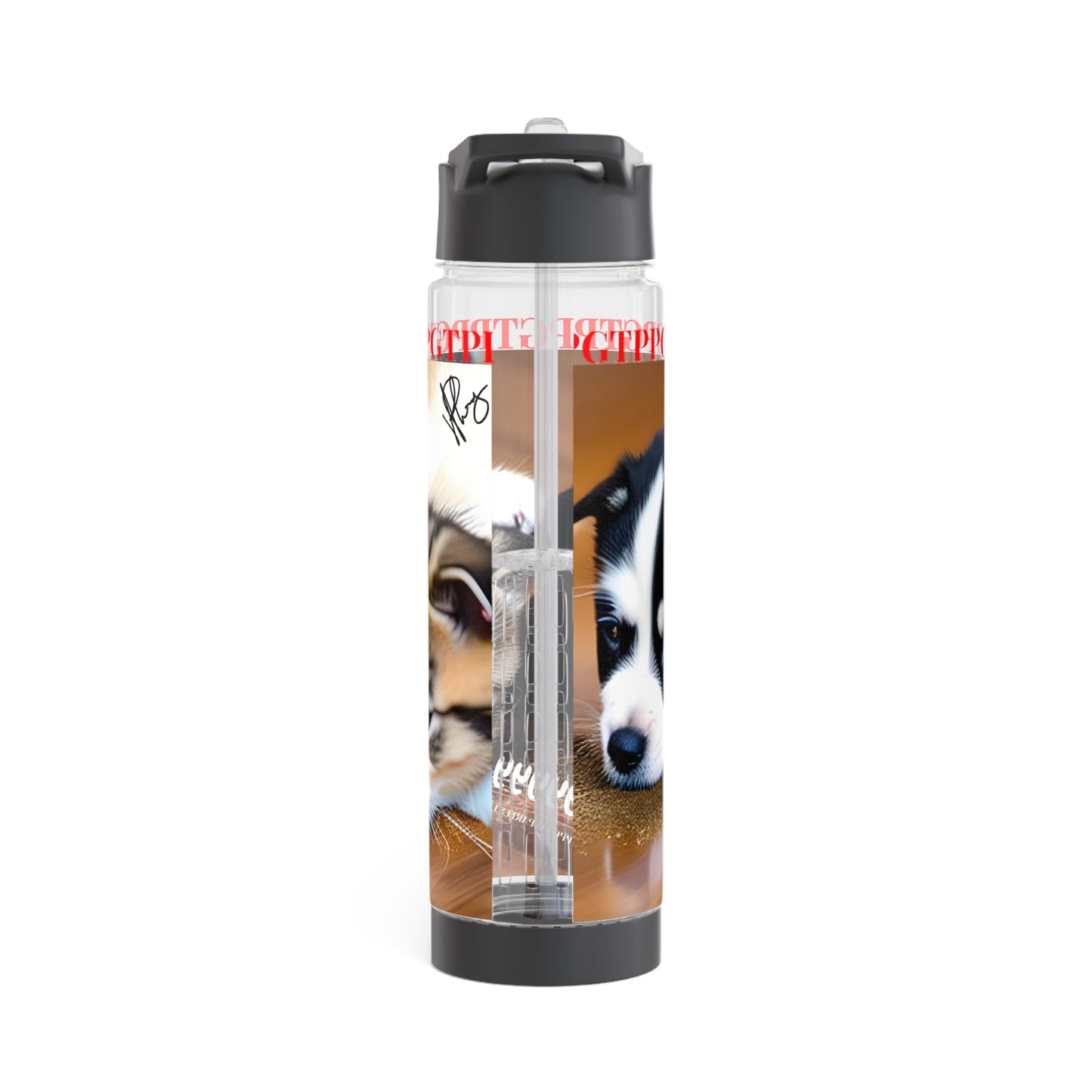 This cute clear 25oz 'We're Sorryyyyyy' Pet Design.. INFUSER Water Bottle by the "TPPG-Apparels Brand" Pet Collection