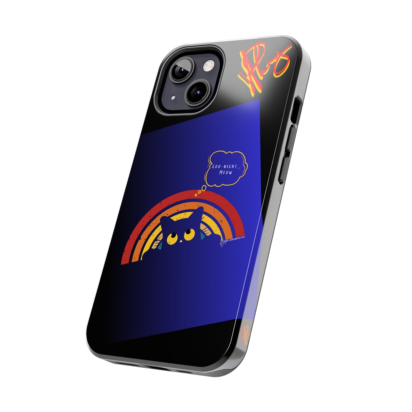 Our Cutest "Goo Night Meow.." Pet Designs (in a Bold Purple/Blue/Black Base Color) Verision from the 'TPPG Collection' Line carries Several sizes of the "iPhone Series" Tough Phone Cases