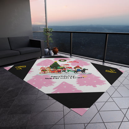 'TPPG Holiday/Christmas Collection"-Design on a Pink/Black Multi-Color Durable Outdoor Rug