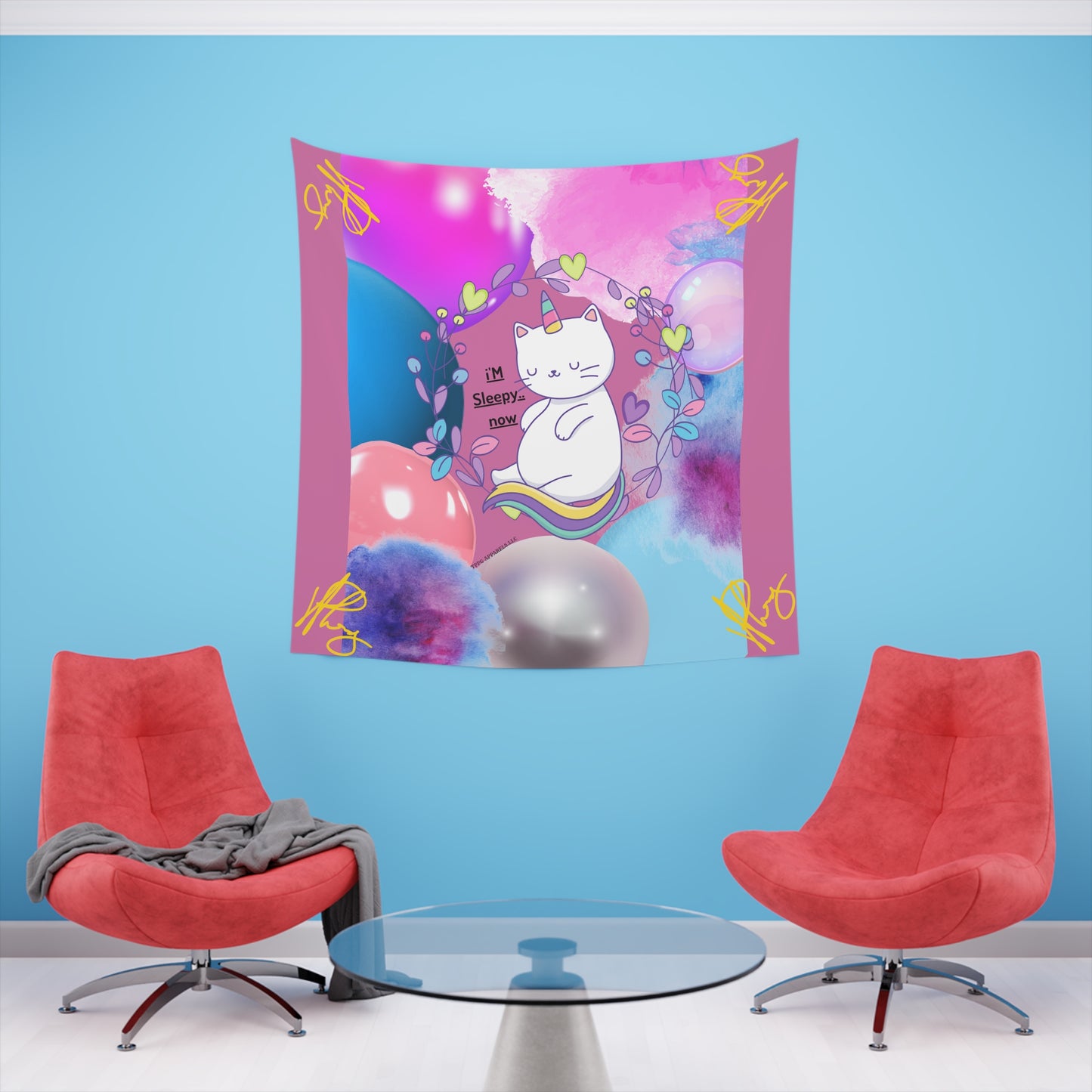 100% Polyester (I'm Sleepy, Now) Printed Wall Tapestry (Lt. Pink Base color) from "TPPG Collections"