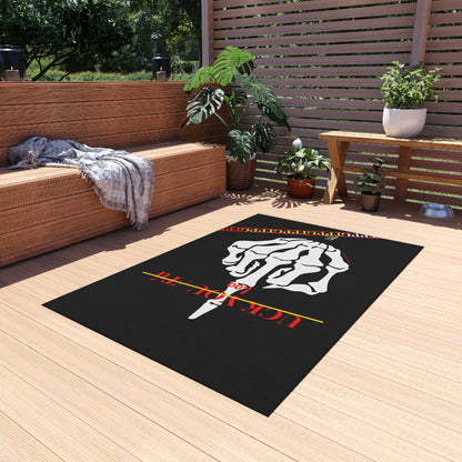 'TPPG Skelton Rock Design ('Uck You Tú')-Jet Black Durable & Non-Slip Outdoor Rug