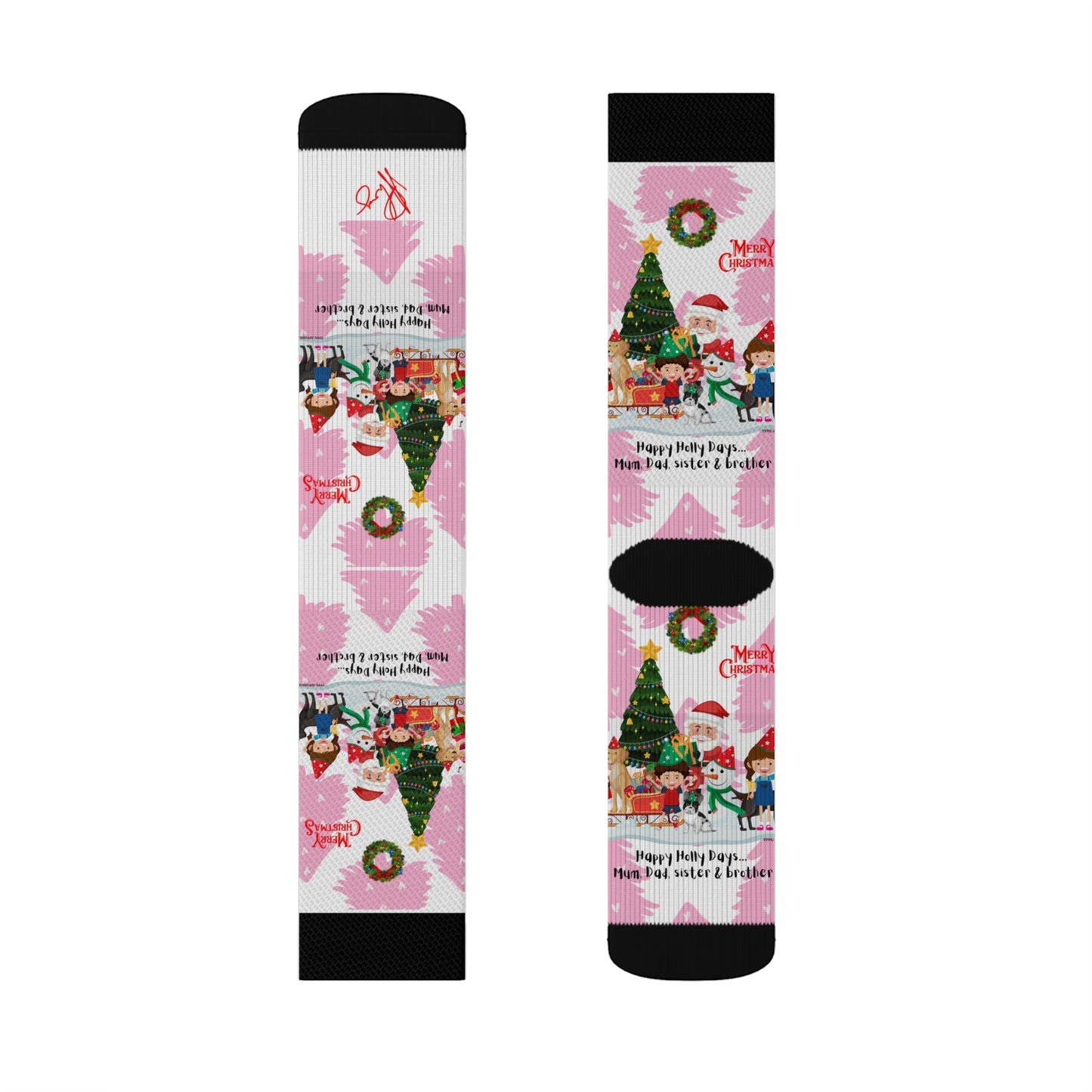 Humorous Sleek High Quality Cushioned "Holiday/Christmas" 'TPPG Brand' - Pink/Black/White multi-color Holiday Style Socks