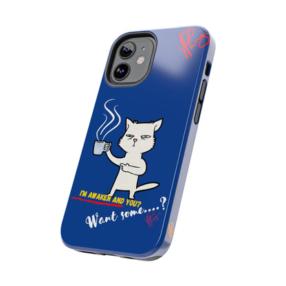 Another Cute "Coffee Cat" Pet Design (in a Simple but Kool Bold Blue & White Base Color) Verision from the 'TPPG Collection' Line carries Several sizes of the "iPhone Series" Tough Phone Cases