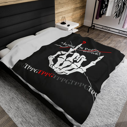 "TPPG-Apparels" Brand Presents a Humorous Fingers-Up -'Living N Peace, DUDE!" Black Velveteen Plush Blanket