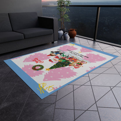 Pink/Light Blue Durable Outdoor Rug-'TPPG Holiday/Christmas Collection"