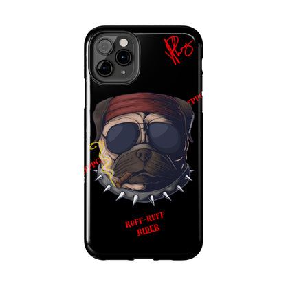 This Tough Design of A "Ruff Rider" with a Black Base Color - Cute Pet Design for Dog Owners Verision from the 'TPPG Collection' Line carries Several sizes of the "iPhone Series" Tough Phone Cases