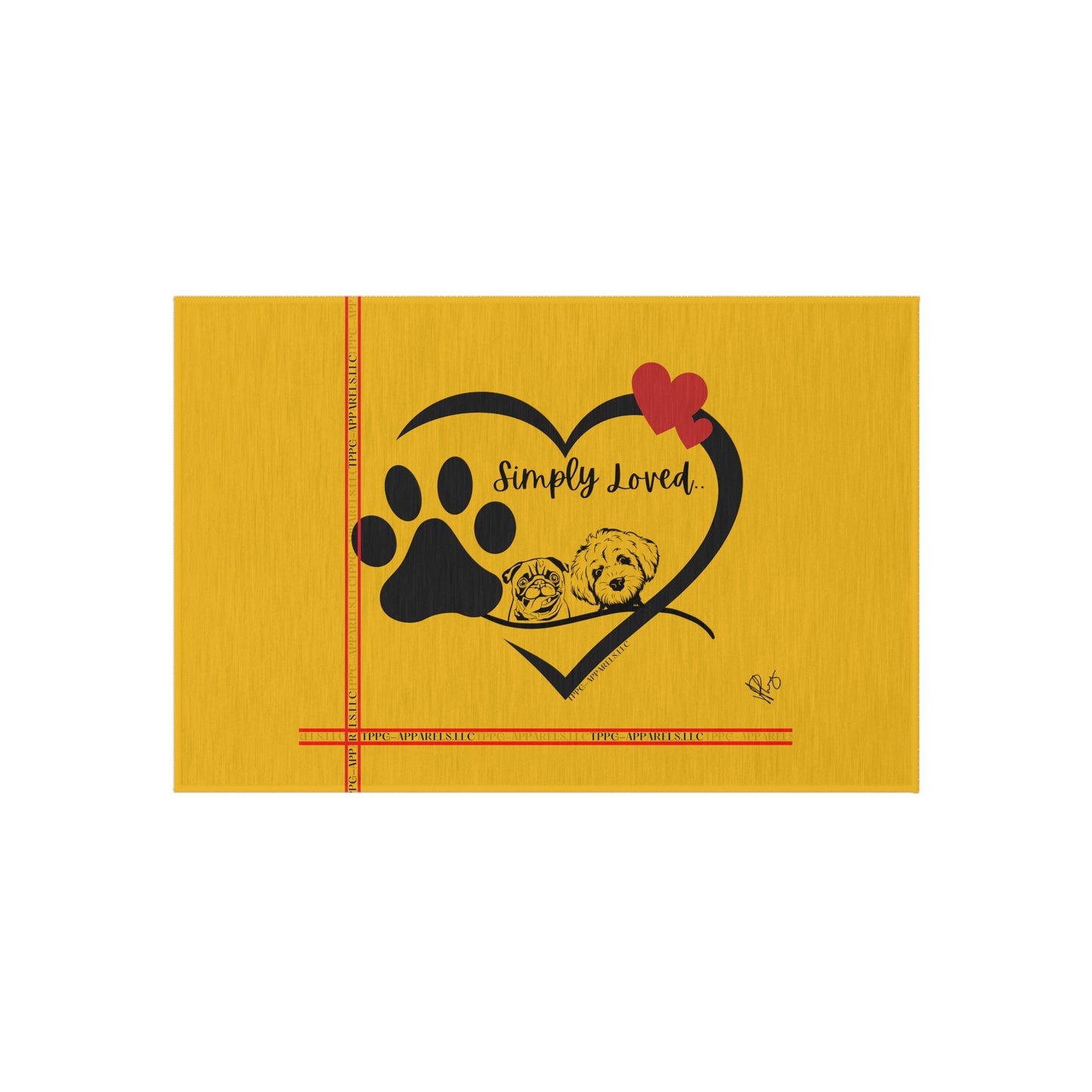 Adorable Pup/Dog Design ('Simply Loved') Sunny Yellow Durable & Non-Slip Outdoor Rug